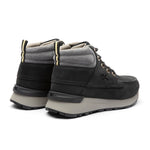 Rear angle of the padded collar and KURUSOLE heel on the KURU QUEST 2 Women's Hiking Boot in Jet Black-Greige.