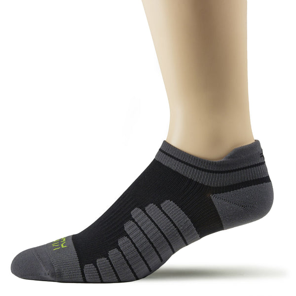 KURU SPARC 2.0 Unisex Ankle Sock in Black, medial view with cushioned footbed and ribbed arch support.