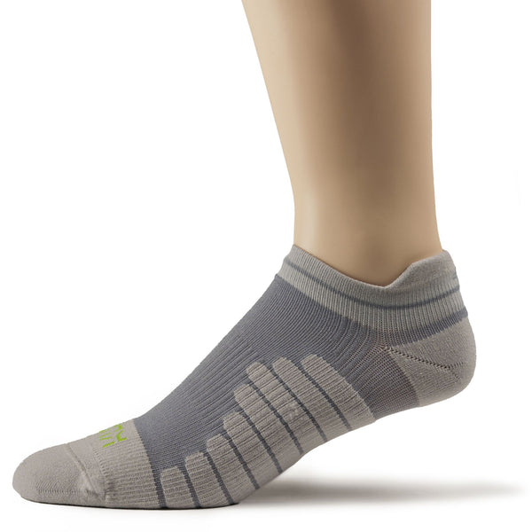 KURU SPARC 2.0 Unisex Ankle Sock in Gray, medial view with cushioned footbed and ribbed arch support.
