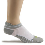 KURU SPARC 2.0 Unisex Ankle Sock in White, medial view with cushioned footbed and ribbed arch support.