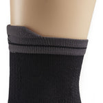 Close-up of the heel and ribbed cuff on the KURU SPARC 2.0 Unisex Crew Sock in Black.