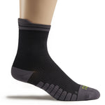 KURU SPARC 2.0 Unisex Crew Sock in Black, lateral view with cushioned footbed and ribbed arch support.