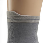 Close-up of the heel and ribbed cuff on the KURU SPARC 2.0 Unisex Crew Sock in Gray.
