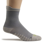 KURU SPARC 2.0 Unisex Crew Sock in Gray, lateral view with cushioned footbed and ribbed arch support.