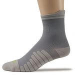 KURU SPARC 2.0 Unisex Crew Sock in Gray, medial view with cushioned footbed and ribbed arch support.