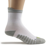 KURU SPARC 2.0 Unisex Crew Sock in Gray, lateral view with cushioned footbed and ribbed arch support.