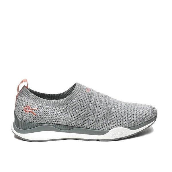 KURU STRIDE WIDE Women's Slip-On Sneaker in Heather Gray-White-Peach Pink.