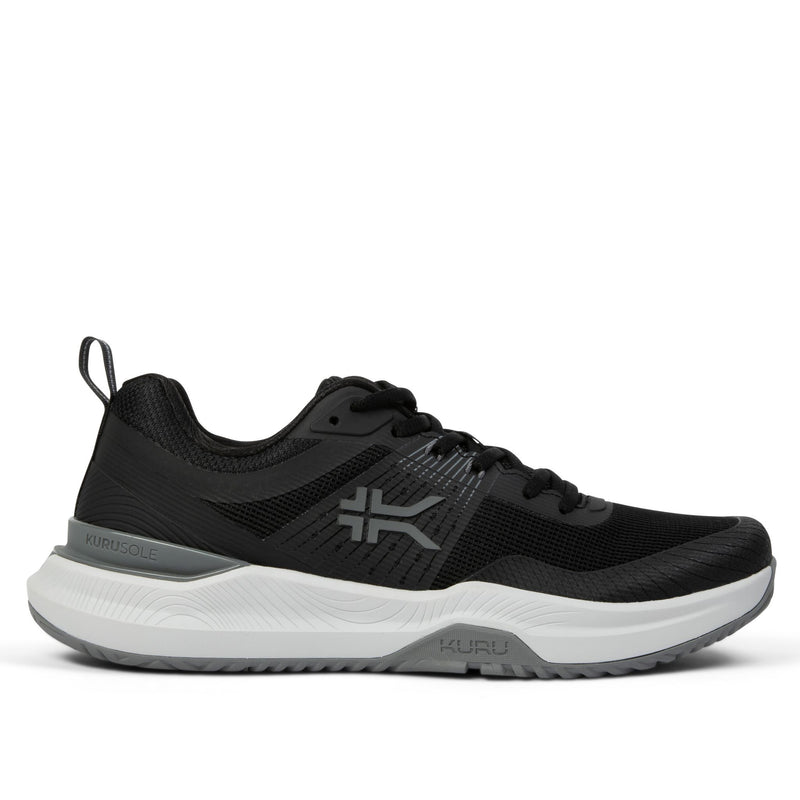 KURU VELOCITY Men's Sneaker in Jet Black-Charcoal Gray.