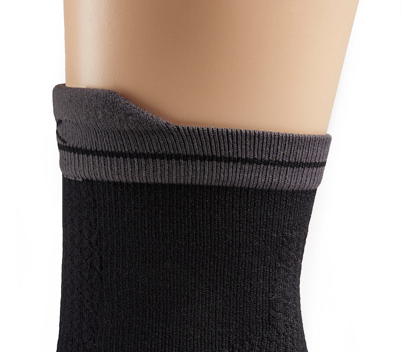 Close up of material of the cuff on the KURU Footwear SPARC 2.0 Crew Sock in Black