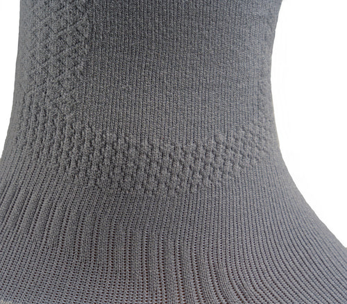 Close up of material on ankle on the KURU Footwear SPARC 2.0 Crew Sock in Gray
