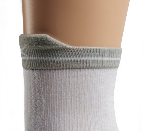 Close up of material of the cuff on the KURU Footwear SPARC 2.0 Crew Sock in White