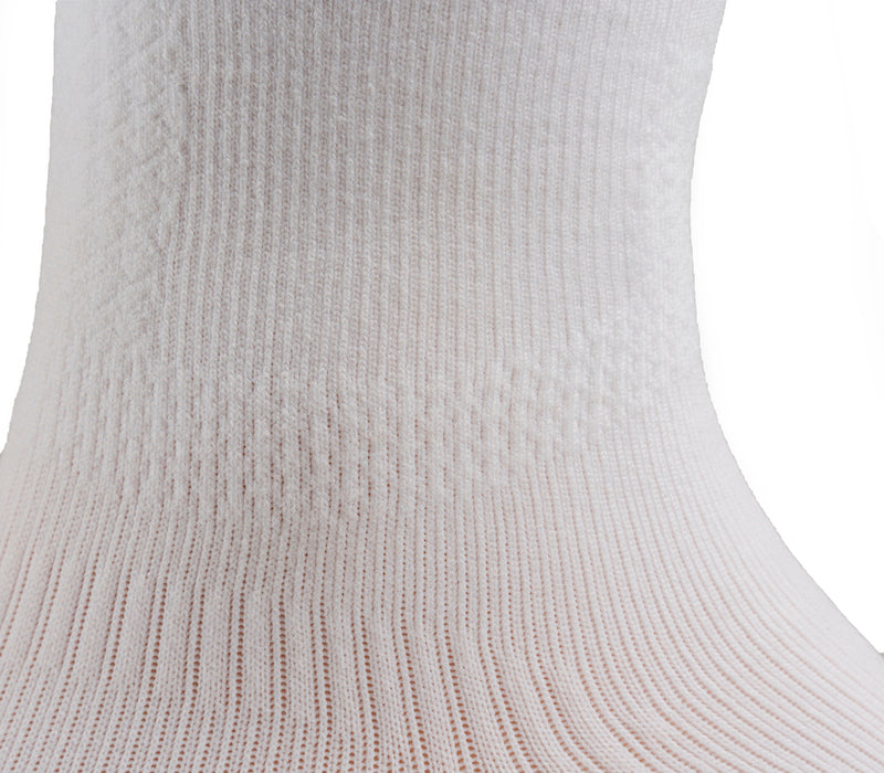 Close up of material on ankle on the KURU Footwear SPARC 2.0 Crew Sock in White