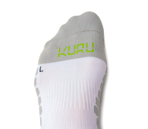 Close up toe details on the KURU Footwear SPARC 2.0 Crew Sock in White