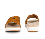 Front and back view on KURU Footwear BREEZE Women's Slide Sandal in CaramelBrown-White-Gum