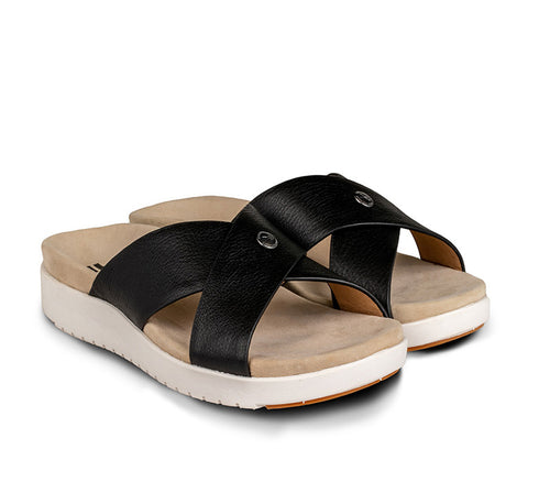 Side by side view of KURU Footwear BREEZE Women's Slide Sandal in JetBlack-White-Gum