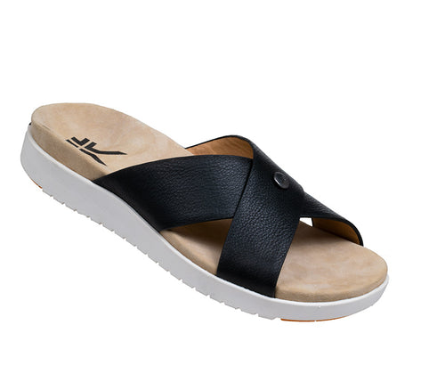 Toe touch view on KURU Footwear BREEZE Women's Slide Sandal in JetBlack-White-Gum