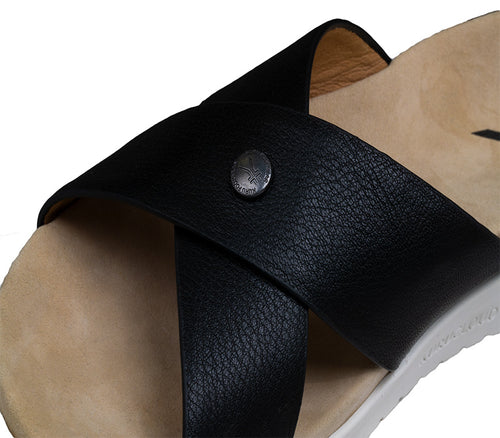 Close-up of the material on the KURU Footwear BREEZE Women's Slide Sandal in JetBlack-White-Gum