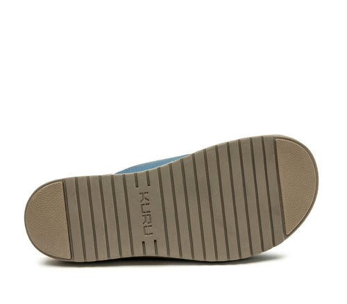 Detail of the sole pattern on the KURU Footwear BREEZE Women's Slide Sandal in MineralBlue-FadedBrown