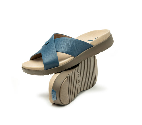 Stacked view of  KURU Footwear BREEZE Women's Slide Sandal in MineralBlue-FadedBrown
