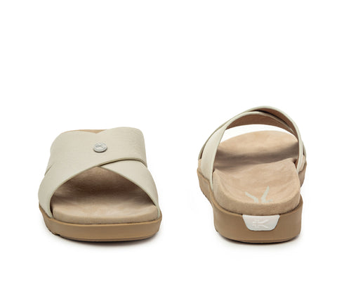 Front and back view on KURU Footwear BREEZE Women's Slide Sandal in SoftWhite-BuffTan