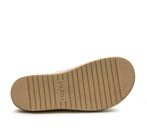 Detail of the sole pattern on the KURU Footwear BREEZE Women's Slide Sandal in SoftWhite-BuffTan