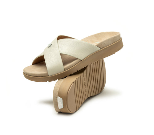 Stacked view of  KURU Footwear BREEZE Women's Slide Sandal in SoftWhite-BuffTan