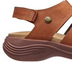 Close-up of the ankle on the KURU Footwear MUSE Women's Multi-Strap Sandal in CognacBrown