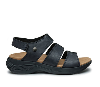 Outside profile details on the KURU Footwear MUSE Women's Multi-Strap Sandal in JetBlack