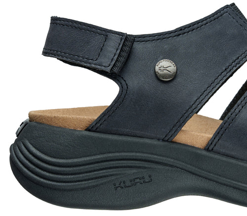 Close-up of the ankle on the KURU Footwear MUSE Women's Multi-Strap Sandal in JetBlack