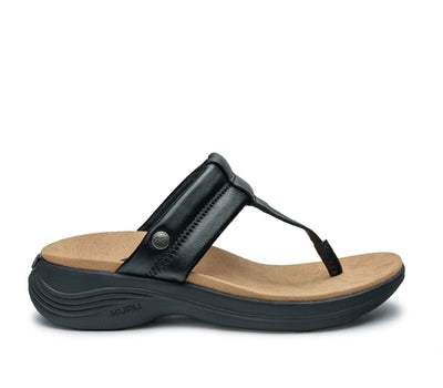 Outside profile details on the KURU Footwear SUVI Women's Slip-On Sandal in JetBlack