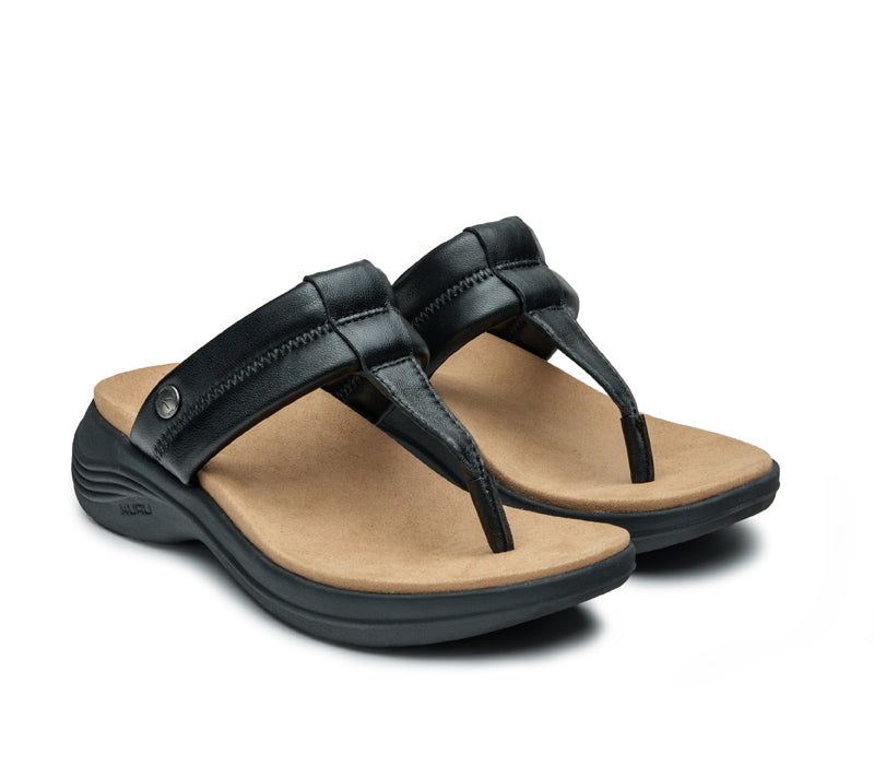 Side by side view of KURU Footwear SUVI Women's Slip-On Sandal in JetBlack