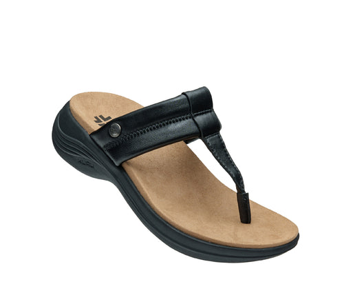 Toe touch view on KURU Footwear SUVI Women's Slip-On Sandal in JetBlack