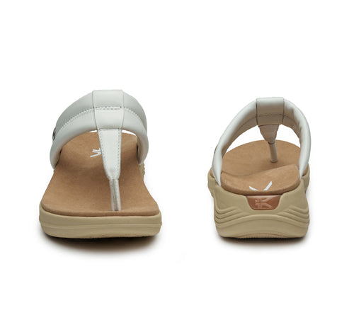 Front and back view on KURU Footwear SUVI Women's Slip-On Sandal in White-Sand