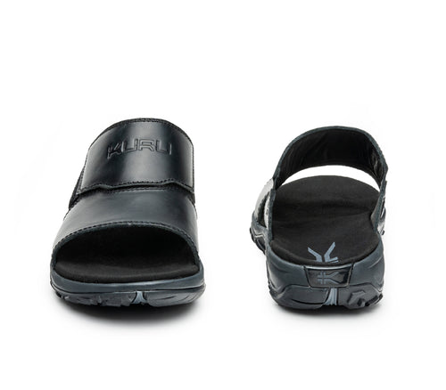 Front and back view on KURU Footwear COVE Men's Sandal in JetBlack-SlateGray