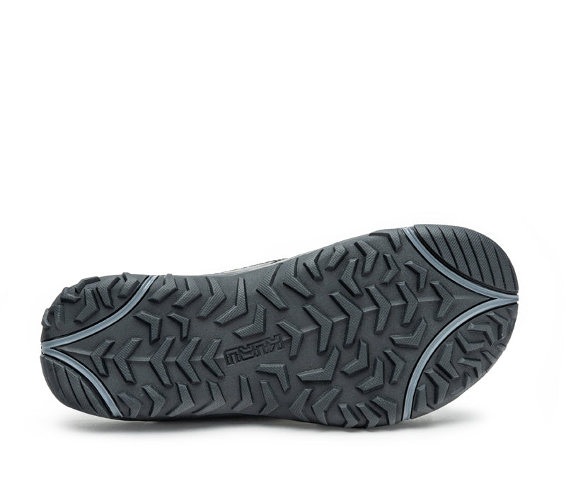 Detail of the sole pattern on the KURU Footwear COVE Men's Sandal in JetBlack-SlateGray