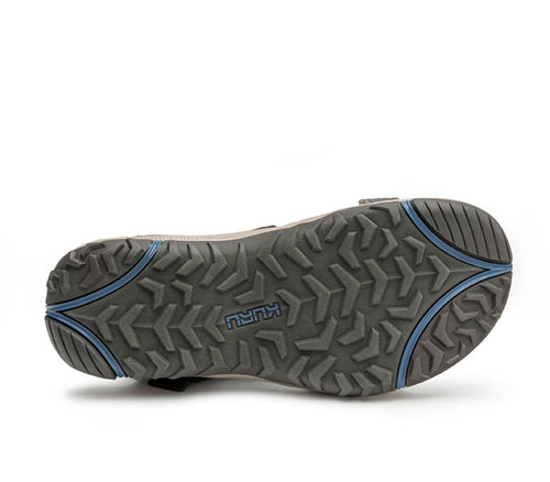 Detail of the sole pattern on the KURU Footwear CURRENT Men's Sandal in CedarBrown-MineralBlue