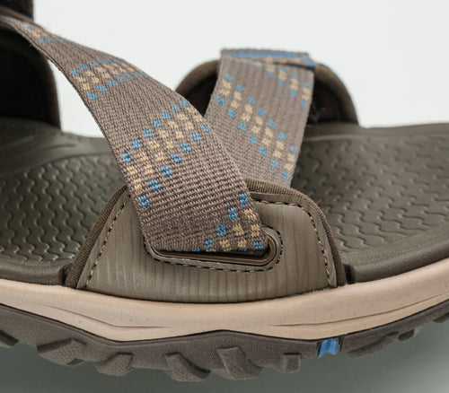 Close-up of the material on the KURU Footwear CURRENT Men's Sandal in CedarBrown-MineralBlue