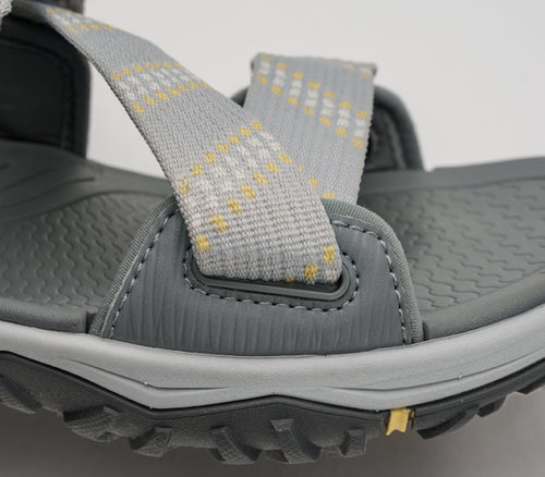 Close-up of the material on the KURU Footwear CURRENT Women's Sandal in CloudGray-SoftYellow