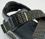 Close-up of the single-pull straps on the KURU Footwear CURRENT Women's Sandal in JetBlack-Multi