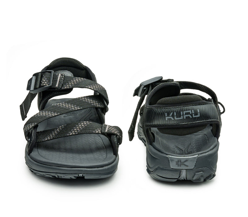 Front and back view on KURU Footwear CURRENT Men's Sandal in JetBlack-SlateGray