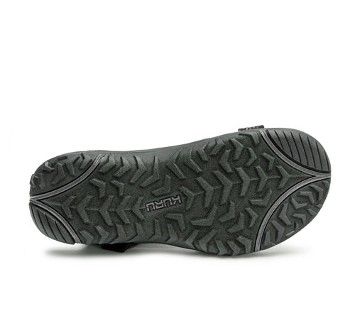Detail of the sole pattern on the KURU Footwear CURRENT Men's Sandal in JetBlack-SlateGray