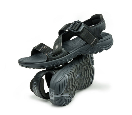 Stacked view of  KURU Footwear CURRENT Men's Sandal in JetBlack-SlateGray
