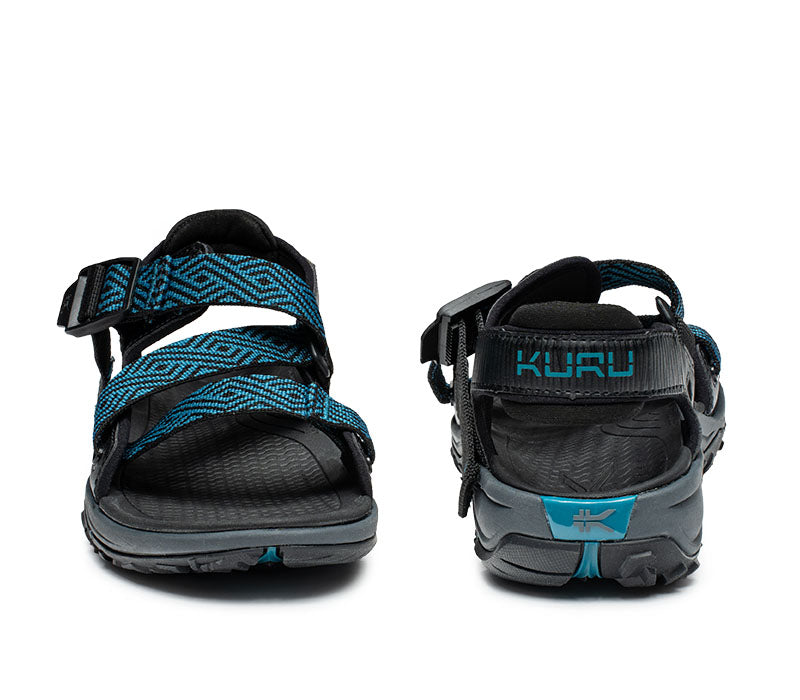 Front and back view on KURU Footwear CURRENT Women's Sandal in JetBlack-WaileaBlue