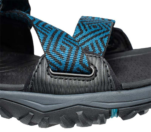 Close-up of the material on the KURU Footwear CURRENT Women's Sandal in JetBlack-WaileaBlue