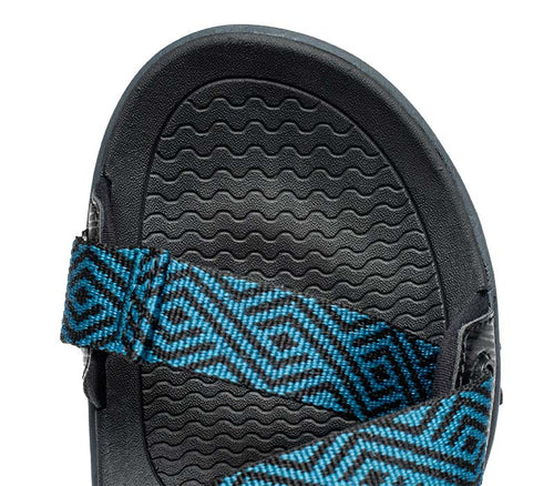 Close-up of the toe area on the KURU Footwear CURRENT Women's Sandal in JetBlack-WaileaBlue