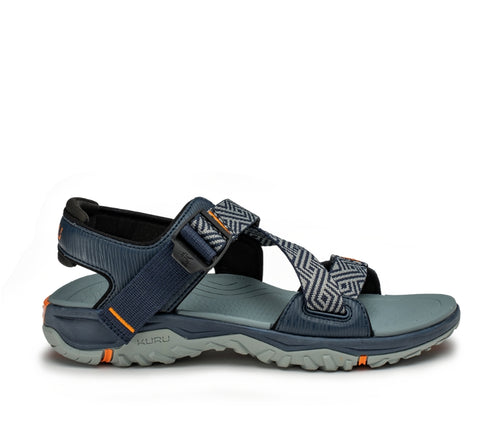 Outside profile details on the KURU Footwear CURRENT Men's Sandal in MidnightBlue-OrangeSpice