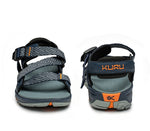 Front and back view on KURU Footwear CURRENT Men's Sandal in MidnightBlue-OrangeSpice