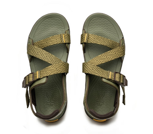 Top view of KURU Footwear CURRENT Men's Sandal in OliveGreen-GoldenYellow