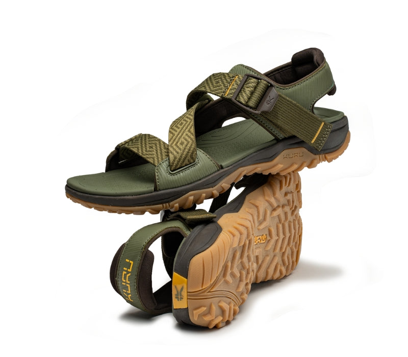 Stacked view of  KURU Footwear CURRENT Men's Sandal in OliveGreen-GoldenYellow