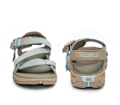 Front and back view on KURU Footwear CURRENT Women's Sandal in Sand-MistyBlue